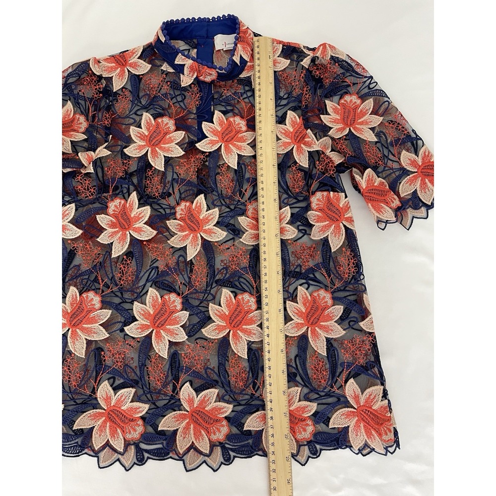 Anthropologie Top Womens 2 Mesh Embroidered Floral High Neck - Picture 8 of 8